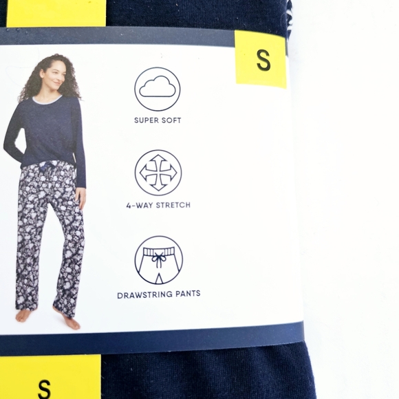 Lands End 2 pc pajama set sz S navy white long sleeve print drawstring pant NWT - Picture 4 of 9